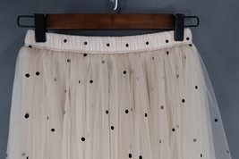Champagne Dot Long Tulle Skirt Outfit Women Plus Size Fluffy Tulle Skirt image 8