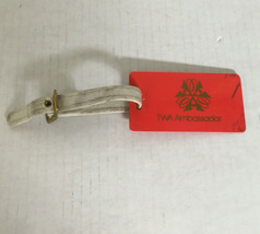 vintage twa ambassador luggage tag red hard plastic tag with white leath... - $19.75