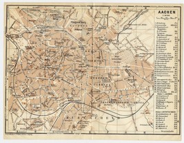 1925 Vintage Map Of Aachen AIX-LA-CHAPELLE North RHINELAND-WESTPHALIA Germany - £16.82 GBP