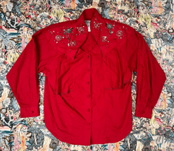 Vtg 80s Wrangler Western Rodeo Red Beaded Button Down Shirt Sz L - £30.22 GBP
