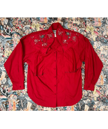 Vtg 80s Wrangler Western Rodeo Red Beaded Button Down Shirt Sz L - £30.44 GBP