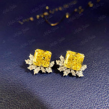 5Ct Asscher Simulated Canary CZ Stud Push back Earrings 925 Sterling Silver - £123.57 GBP