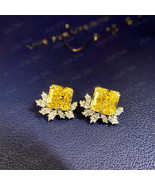 5Ct Asscher Simulated Canary CZ Stud Push back Earrings 925 Sterling Silver - £122.88 GBP