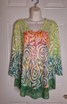 Leoma Lovegrove V-Neck Artsy Colorful 3/4 Sleeve Tunic Top Blouse Size XL - £18.97 GBP