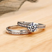 3Ct Round Natural Moissanite Bridal Engagement Ring Set 14K White Gold Plated - £169.15 GBP