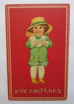 Valentines Day Postcard Love Greeting Irish Girl Wicker Hat Series 415 Germany - £12.38 GBP