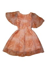 Handmade vintage 60s 70s Peach Mellon butterfly sleeve Floral Mini Boho dress XS - $58.00