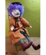 Vintage Halloween Stuffed Witch for Hallmark Cards Cloth Body Purple Hai... - $34.55 CAD