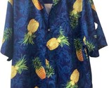 Uzzi Short Sleeved Button Shirt Mens XL Hawaiian Blue Yellow Pineapple - £9.69 GBP