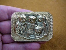 (b-cat-450) four little Kittens w/ bowl oval brass brooch pin pendant love cats - £17.44 GBP