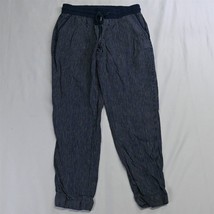 Athleta 2 Navy Blue Stripe 211380 Bali Linen Drawstring Casual Pants - £19.57 GBP