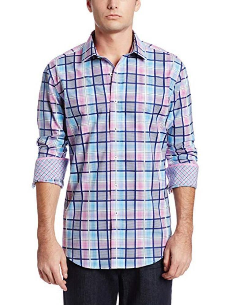 Primary image for BUGATCHI Uomo RS3214L22S Shaped Fit Check Button Shirt Blue / Pink ( S )