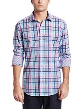 BUGATCHI Uomo RS3214L22S Shaped Fit Check Button Shirt Blue / Pink ( S ) - £81.79 GBP