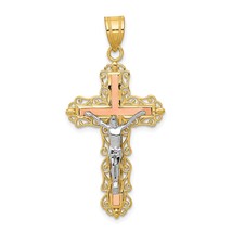 14K Tri-Color Gold Diamond Cut Crucifix Pendant Charm Jewelry 43 x 21 mm - £182.90 GBP
