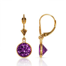 Amethyst Bezel Set Round Shaped Leverback Dangle Earrings 14K Solid Yell... - £98.62 GBP