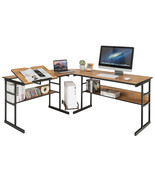 Costway L-Shaped Computer Desk Drafting Table Workstation W/ Tiltable Ta... - £230.16 GBP