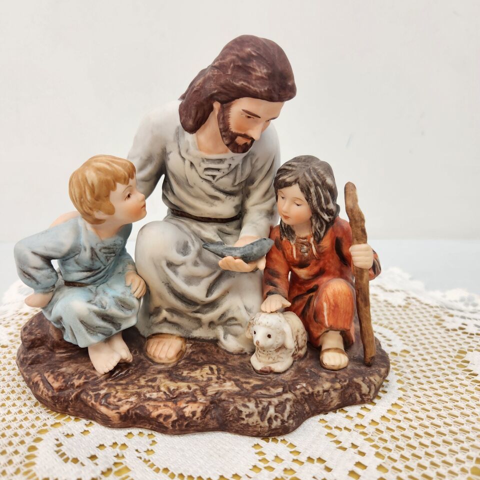 Homco Masterpiece Porcelain THE FISHERMAN Figurine JESUS With Children Kids 1983 - $18.37