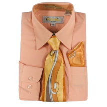 Gian Mario Boys Peach Dress Shirt Clip-on Peach Brown Tie Hanky Sizes 4 ... - $24.99