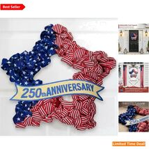 19-Inch Patriotic Burlap Star Wreath for 250th Anniversary Celebration - $37.57