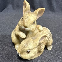 Vintage Home Interiors Homco 2 Bunnies Figurine 4x4x3 1/2&quot; #1455 Easter Rabbit - £6.97 GBP