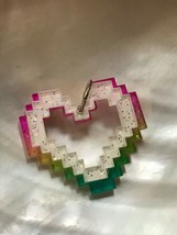 Estate Colorful &amp; White Sparkly Jagged Edge Open Plastic Heart Pendant – 1.25 x  - £8.30 GBP