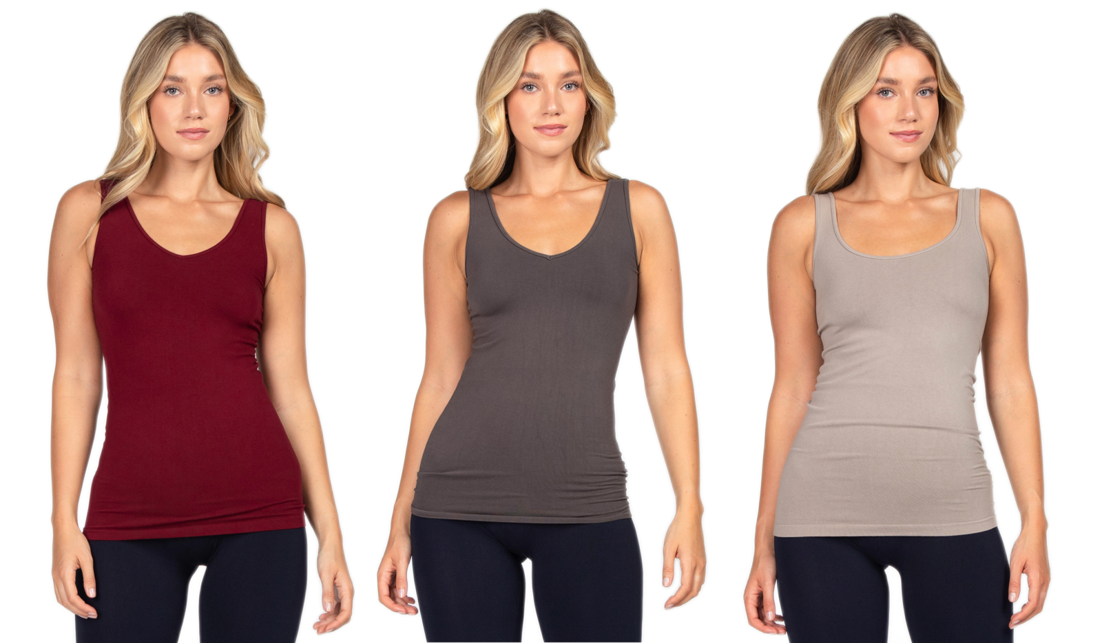 M. Rena Reversible V-Scoop Neck Soft Stretchy Seamless Rayon Tank Top. One Size