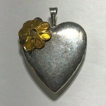 Yellow Flower Heart Shaped Locket Necklace Pendant Sterling Silver .925 - £29.63 GBP