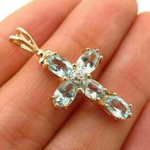 3.00Ct Oval Simulated Aquamarine Cross Shape Women&#39;s Pendant 925 Sterling Si1ver - £39.09 GBP