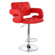 Elama Modern Faux Leather Tufted Bar Stool in Red with Chrome Base and A... - £117.31 GBP