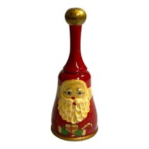 Wood Carved Folk Art Christmas Vintage Hand Painted Santa St. Nick Bell 5 1/4&quot; - £17.17 GBP