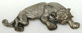 Fighting Wildcat Feline Brooch Pin Vintage Silver Color Metal - £14.84 GBP