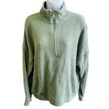  Aerie Green Waffle Knit Quarter Zip Pullover Sweater Oversized XL - $22.79