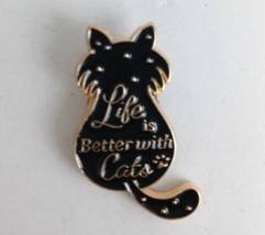 New Life Is Better With Cats Black Cat Enamel Lapel Hat Pin - £5.40 GBP