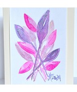 Pink Funky Leaves Watercolor Art Handmade Original Blank Greeting Card E... - £10.20 GBP