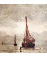 1915 A Calm Sea Art Plate Linen Print Hendrik Willem Mesdag Dutch DWWW12 - $54.32 CAD