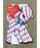 Ephemera Vintage Babys First Valentine Card Purple Checkered Lamb Heart - £5.41 GBP