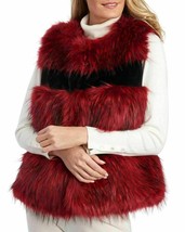 NEW! Women&#39;s LA SEINE LARGE Sleeveless Faux Fur - RED and BLACK Vest - £27.97 GBP