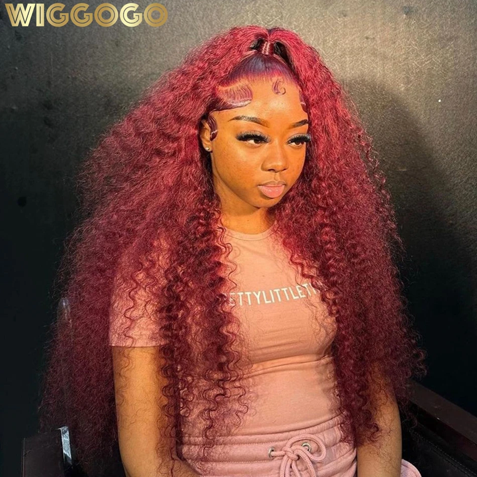 Wiggogo red wig 99j burgundy lace front wig 13x4 curly human hair wigs hd lace wig thumb200
