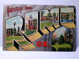 Greetings From Rome Georgia Large Letter Linen City Postcard Unused Curt Teich - £6.31 GBP