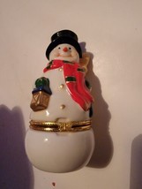 Vintage Christmas Ceramic Hinged Snowman Trinket Jar Pill Ring Box Decor Holiday - £21.76 GBP