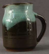 Vintage Studio Art Pottery Redware Brown &amp; Sage Drip Syrup Pitcher 4.5&quot; Tall - £18.21 GBP