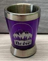 Boise Idaho Shot Glass Vintage Stainless Steel Mountains Forest Purple - £13.97 GBP