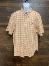 Coast Shirt  Mens XL Orange White Plaid Boardwalk Button Up Shirt Preppy - £13.41 GBP