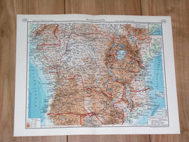 1937 Vintage Map Of Central Africa Kenya Tanzania Tanganyika Congo / Kilimanjaro - $23.47