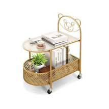 2-Tier Mobile Glass Coffee Table with Bear Pattern-Golden - Color: Golden - $102.99