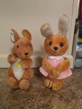 Lot of 2 Vintage R Dakin Stuffed 1980 Hugging Kissing Bunny Rabbit 1976 Kangaroo - £5.50 GBP