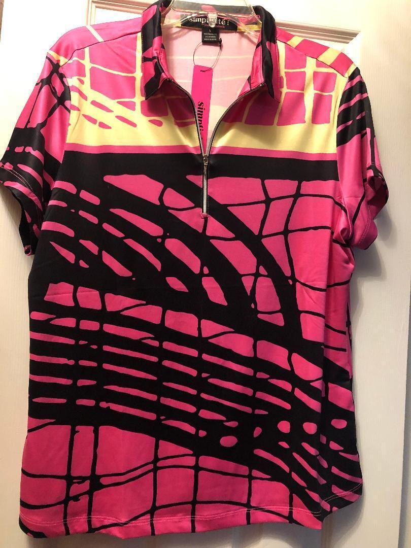 NWT Jamie Sadock SIMPLICITE Hot Pink Black Short Sleeve Golf Shirt M L XL