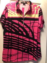NWT Jamie Sadock SIMPLICITE Hot Pink &amp; Black Short Sleeve Golf Shirt M L... - £39.22 GBP