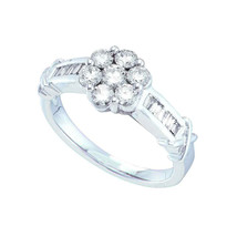 14kt White Gold Womens Round Diamond Flower Cluster Ring 1.00 Cttw - £1,041.73 GBP