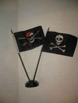 AES Jolly Roger Red Hat Pirate JR Eye Patch Skull Flag 4&#39;&#39;x6&#39;&#39; Desk Set ... - $4.44